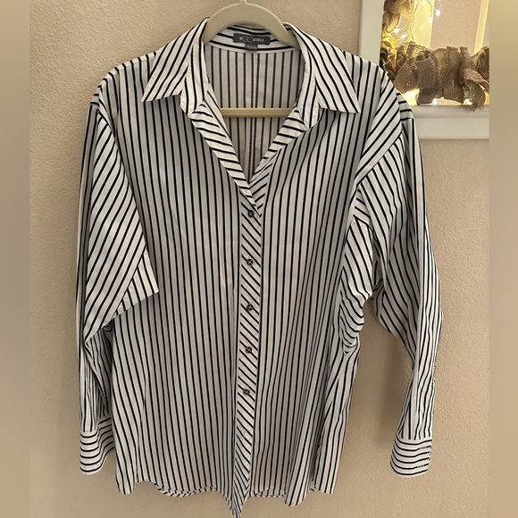 Go Silk Tops - Perfect Striped Black and White Women's Blouse